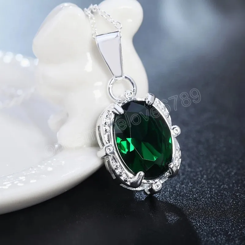 925 sterling Silver Green Zircon AAAA NETLACE Pendant for Woman Fashion حفل زفاف الحفلات جروح المجوهرات