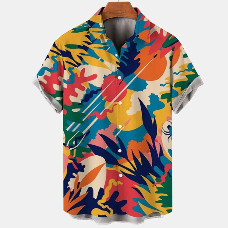 Chemises décontractées pour hommes Flower 3d Digital Men's Retro Fashion Loose Short Sleeves Summer Hawaiian Male Clothing ShirtsMen's