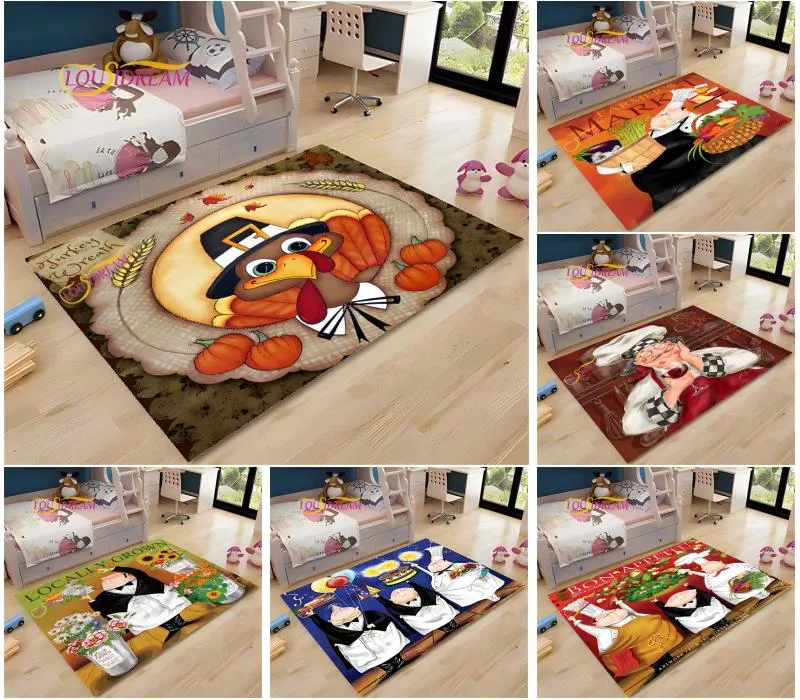 Carpets Cook Cooking Food 3D Print Cute Cartoon Chef Cuisine Floor Mat Living Room Carpet Soft Flannel Play For Adult Boys And GirlsCarpets