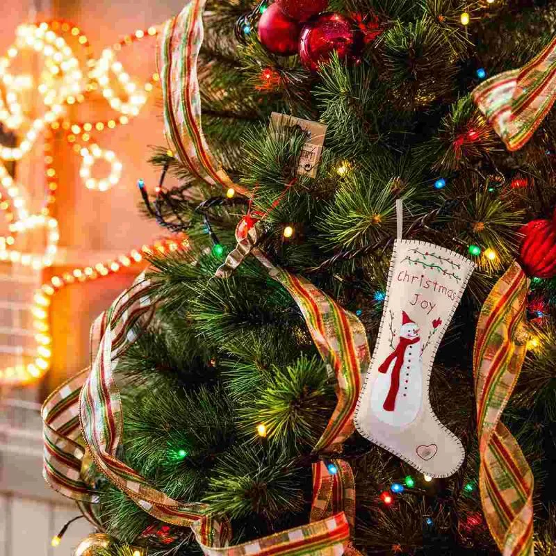 Hediye sargısı 2 adet işlemeli Noel çorapları xmas çanta ağacı asılı dekorgift