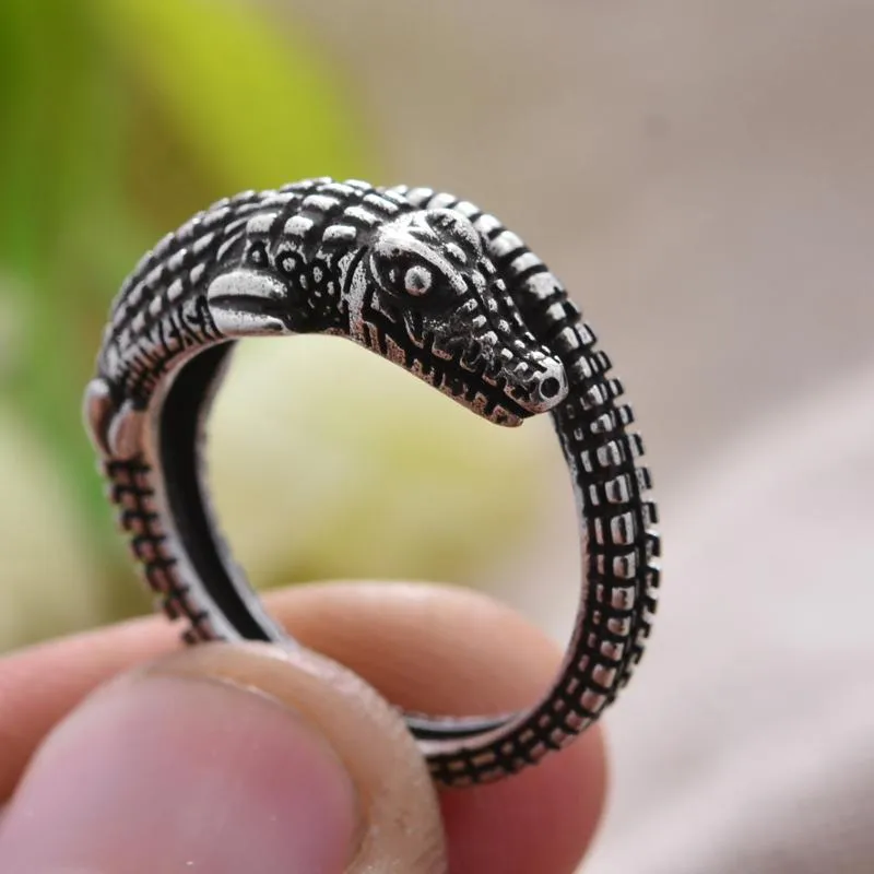 Klusterringar säljer 100% 925 sterling silver mode krokodil djur unisex ring smycken gåva till födelsedagsfall