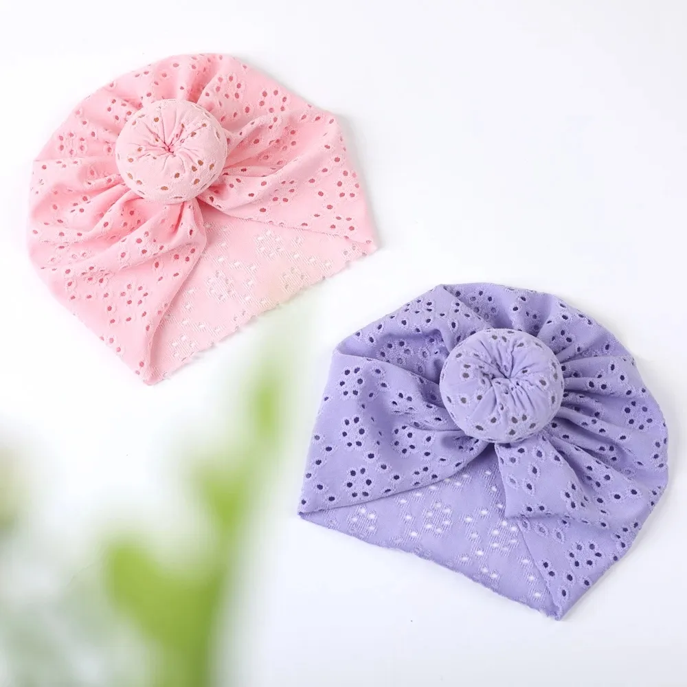 Newborn Cotton Lace Hollow Donut Beanie for Baby Girls Summer Baby Snail Knot Turban Infant Bonnet Kids Cap for Boy Infantil Hat