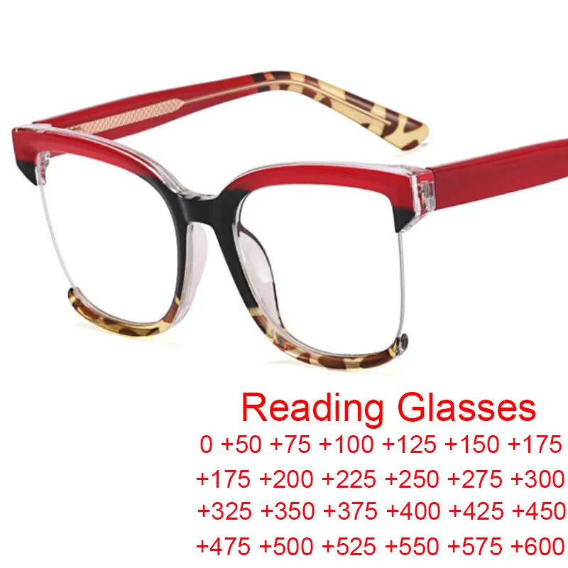 نظارة شمسية نصف إطار نظارات القراءة مربع نظارات النساء وصفة طبية النظارات مثير الرجع
