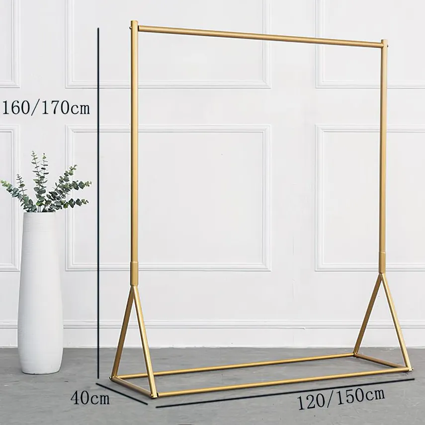 Golden Clothing Rack Display Rack Gold Clothes Rail Shelf Floor-standing F0822