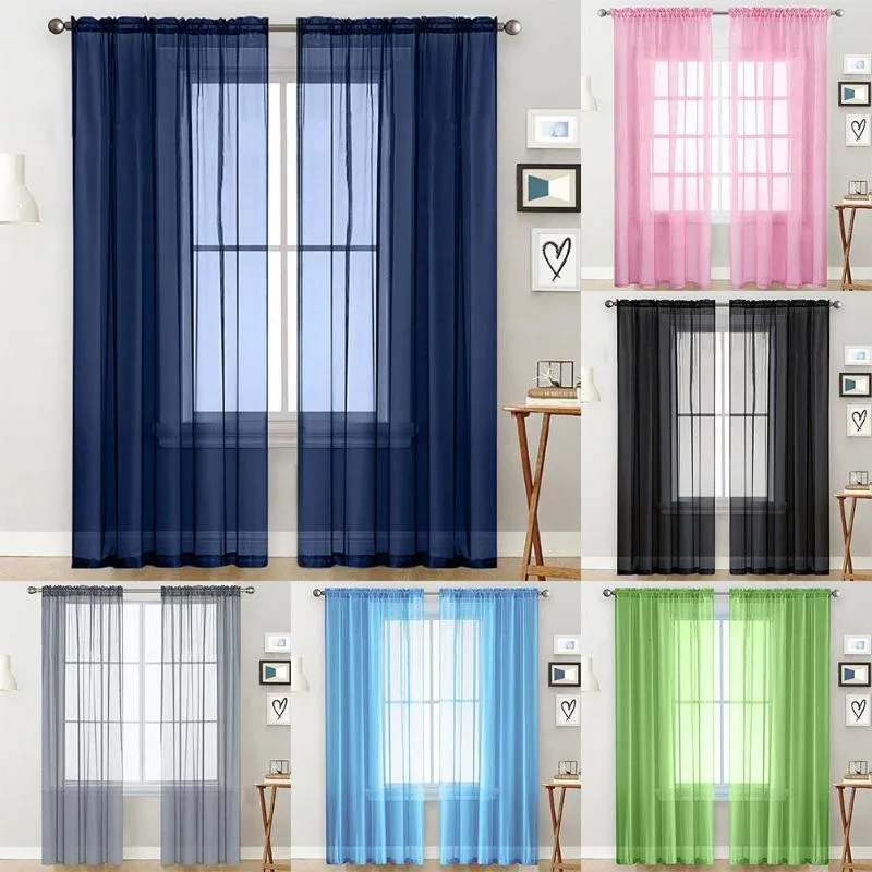 Perde Drapes 1pc Düz Renkli Tül Tül Penceresi Çubuk Organ Köryaları Perdeler Evde Oturma Odası Balkon Veranda Dekorasyoncurtain