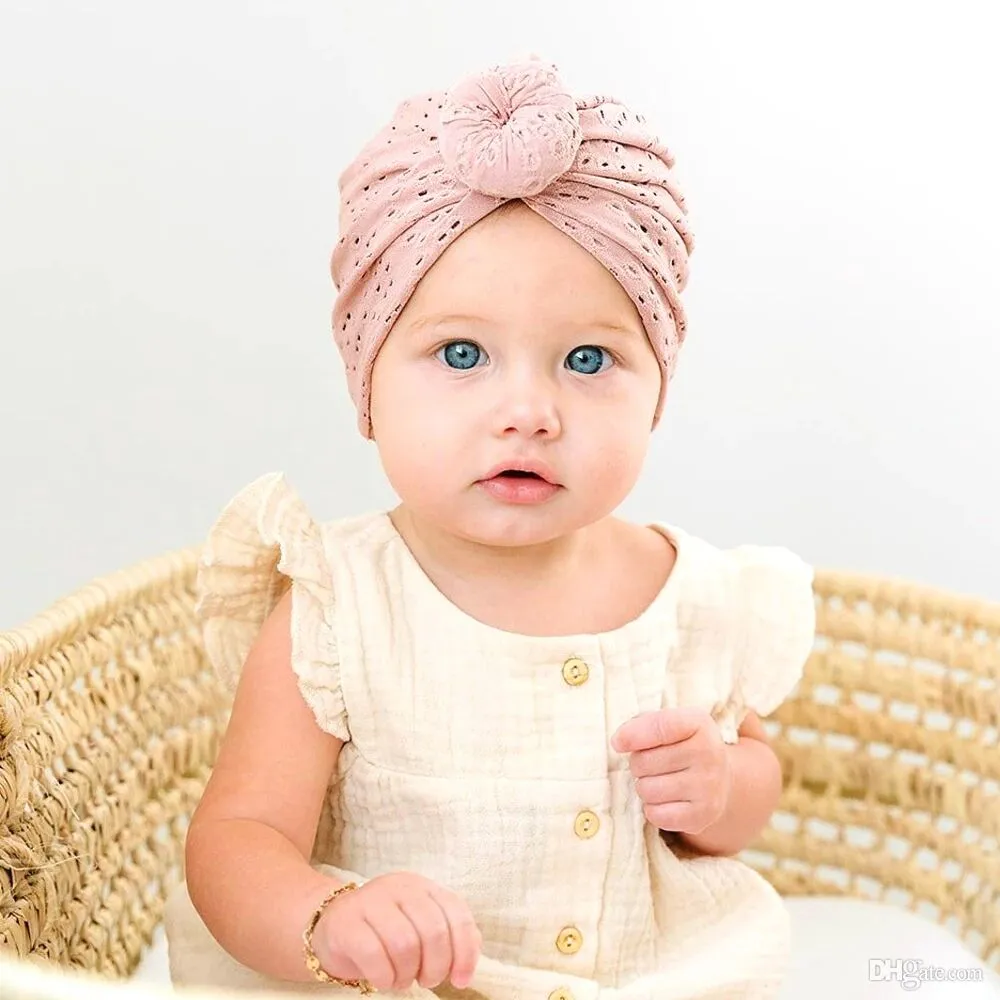 Pasgeboren Katoen Lace Hollow Donut Beanie voor Baby Meisjes Zomer Baby Slak Knoop Tulband Zuigeling Bonnet Kids Cap voor jongen Infantil Hoed