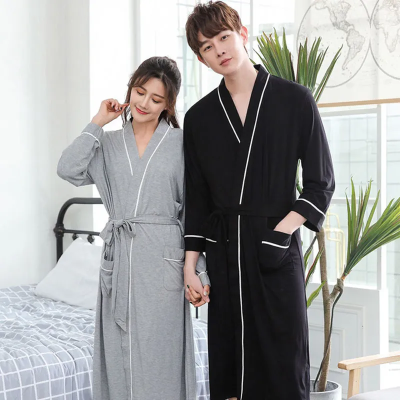 Herren-Nachtwäsche, schwarze Liebhaber-Robe, Baumwolle, modische Homewear für Männer, solide Bambusfaser-Bademantel, weiche Damen, lässiger Schlafmantel, lockerer Kimono