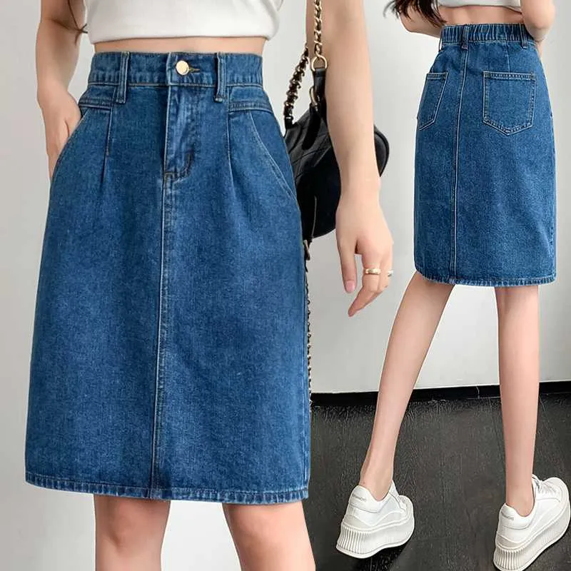 2024 Mode Nieuwe Rokken Koreaanse Sexy Splicing Vouw Vrouw Womens Middellange Jean Rok Casual Vrouwelijke Meisjes Denim Dropskirts