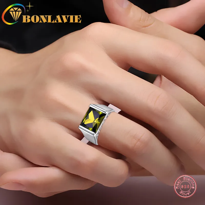 Bagues de cluster 925 Sterling Silver Square Jaune Olivine Stones Bague Femmes Bandes de mariage Fine JewelryCluster