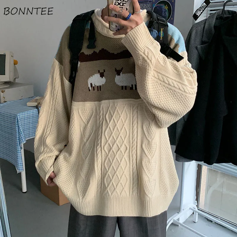 Männer Cartoon Pullover Mode Stricken Oneck Koreanischen Stil Studenten Teenager Preppy Täglich Gemütliche Winter Pullover Lose Ankünfte 220822