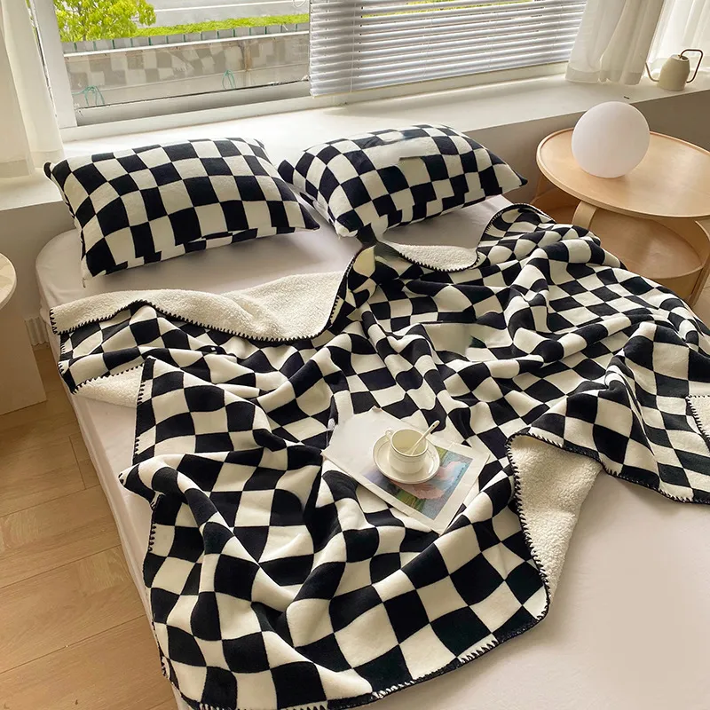 Beddeksel deken met handgemaakte dambord patroon sofa deken home textiel unisex