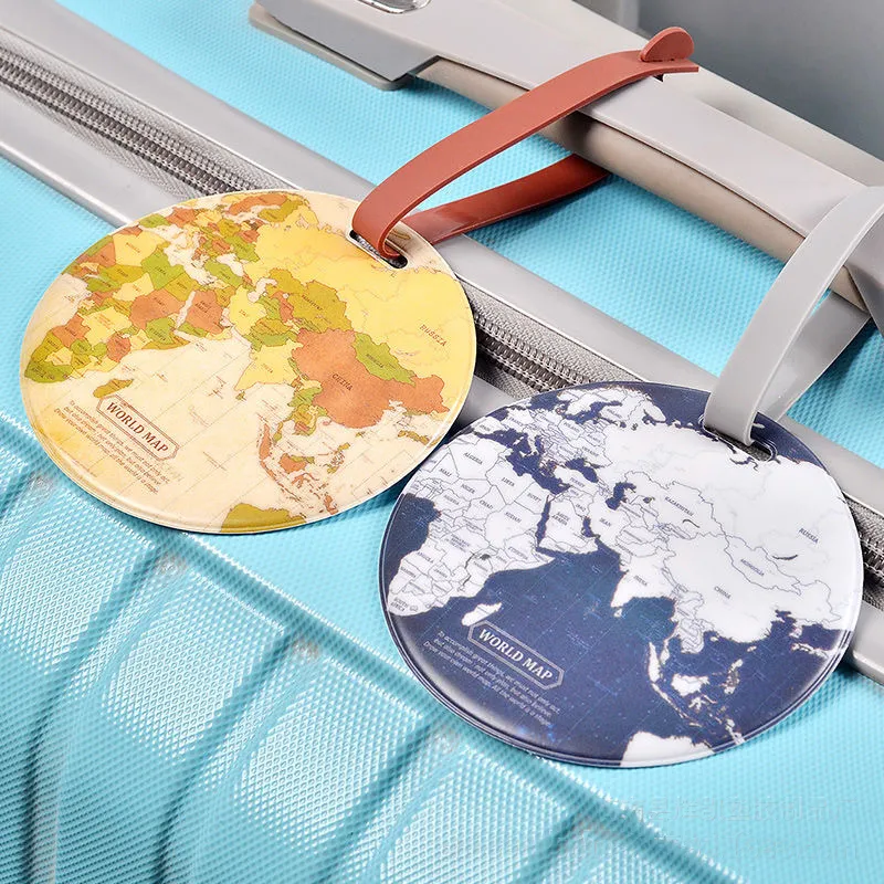 Creative Map Luggage Tag Party Favor DIY Round Travel Label Keyring Luggage Bag Pendant Keychain Gift