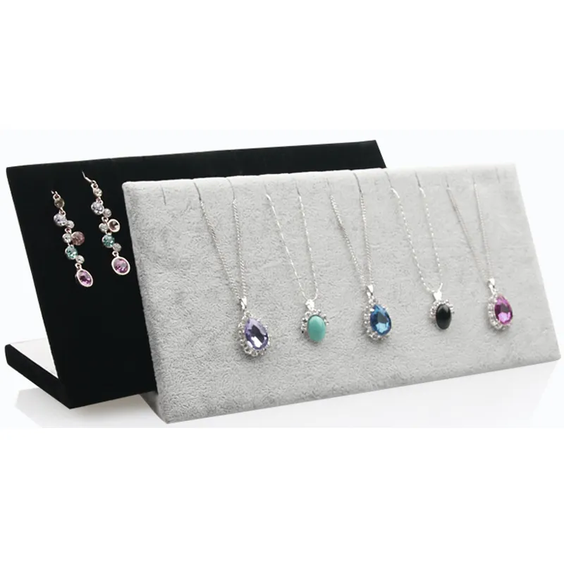 Bijoux Pochettes Sacs Noir/Gris Velours Vitrine Collier Pendentif Présentoirs Support Conseil Boîte De Rangement Plaque OrganisateurBijoux