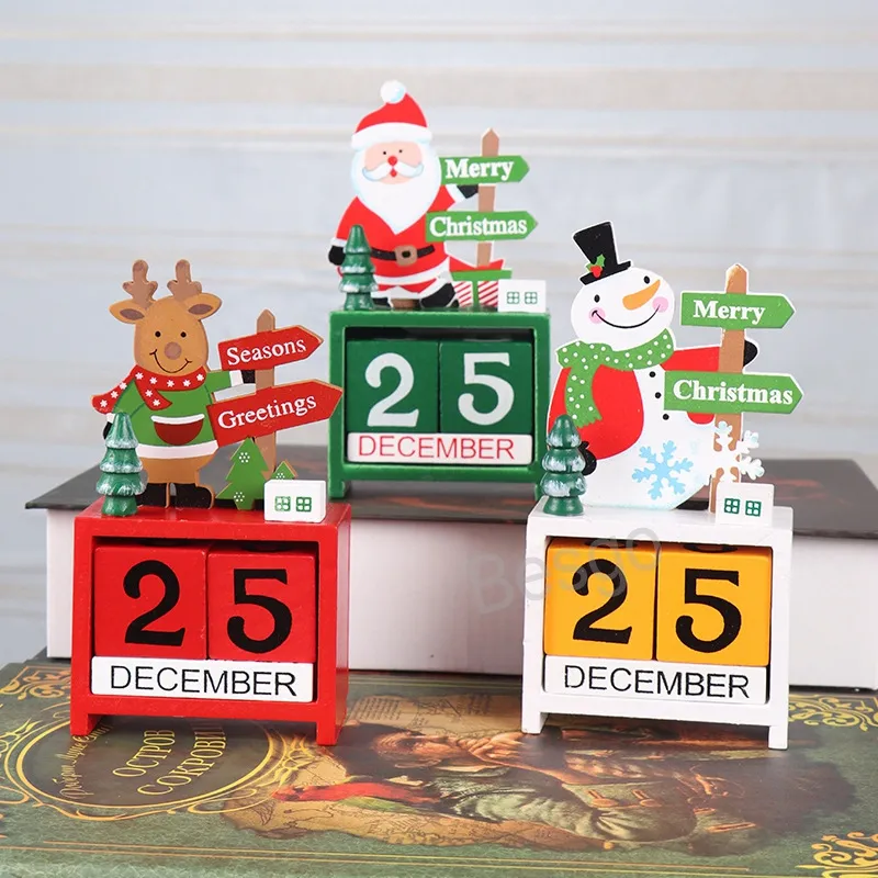 Bureau de Noël Ornement du calendrier en bois Santa Claus Snowman 3d Calendriers Décoration Kids Gift Home Tabletop Decor Calendar BH7421 TYJ