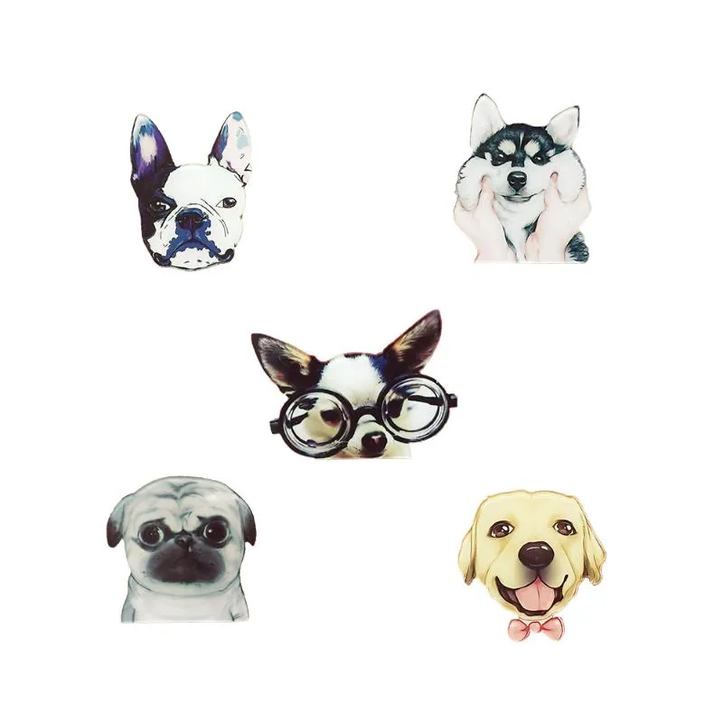Broches en forme d'animal de dessin animé en acrylique, tête de chien mignonne comme cadeau pour amis ou femmes, épingles d'halloween et de noël