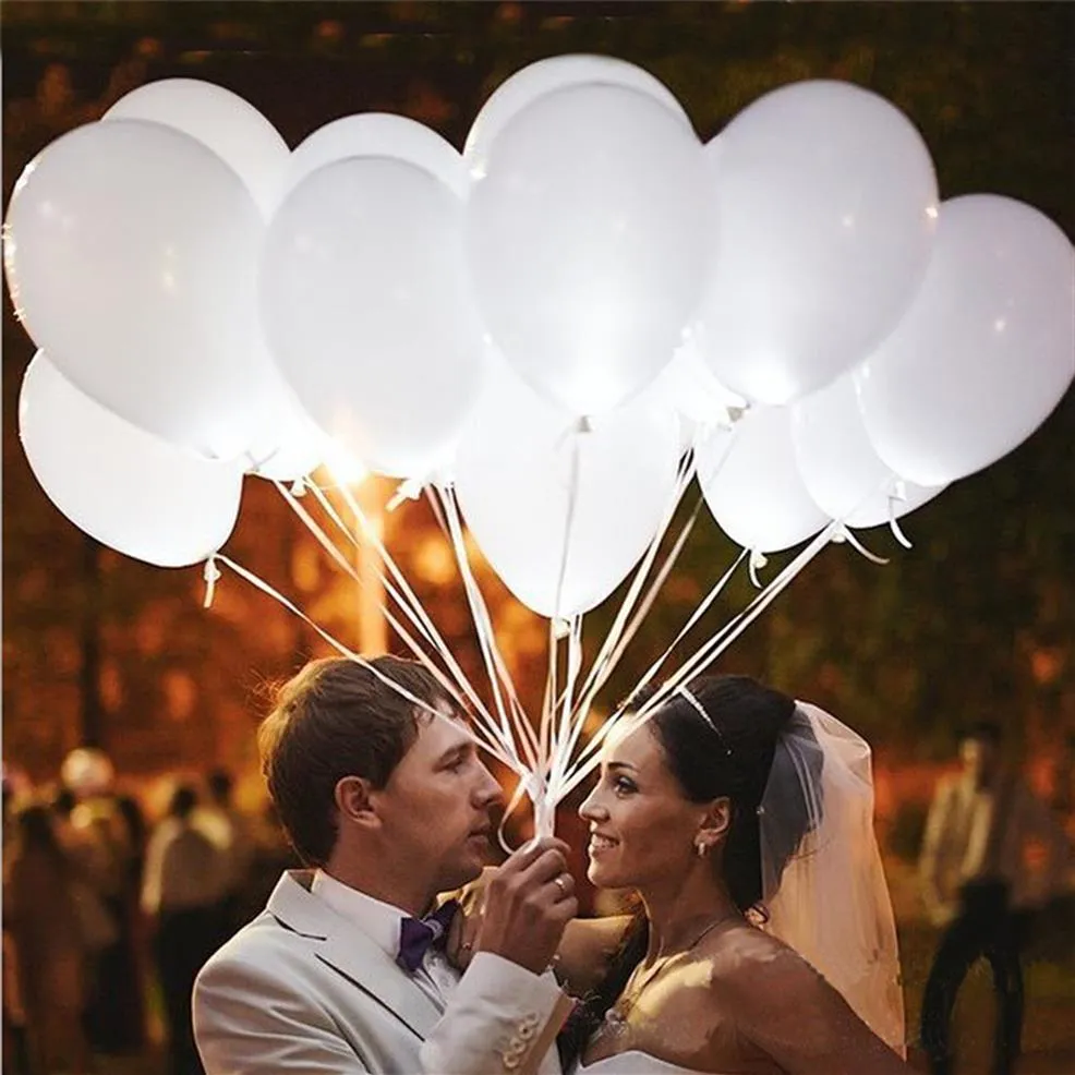 D￩corations de ballons de mariage ￠ LED magique de 12 pouces GLOW EN DUILLE FLIGHING LUMPLOR BALLOW BLANC LATEX BALLOONS enti￨res 215U