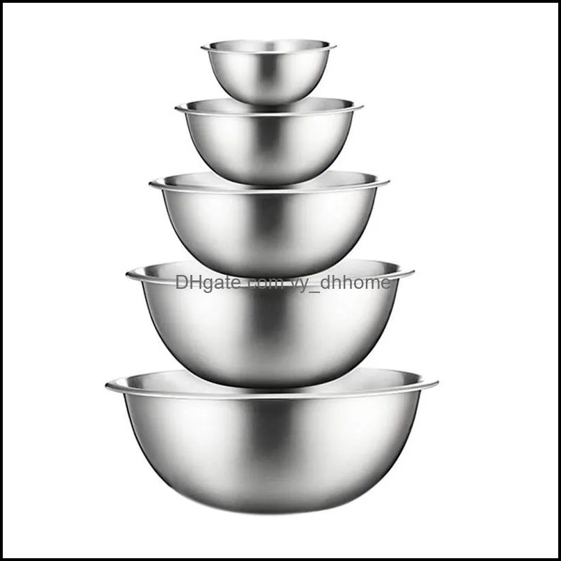 Bowls 5Pcs Stainless Steel Set Capacity Nesting Mixing Bowl Kitchen Cooking Salad Vegetable Storage Container Drop Delivery Yydhhome Dhmcs