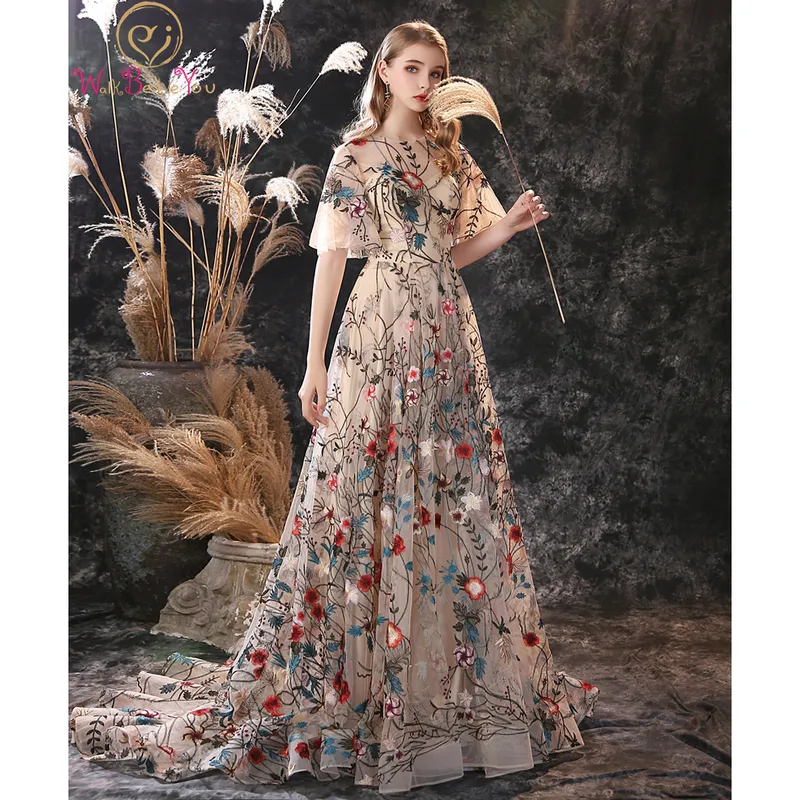 Платья для вечеринок цветочные вышивки вечерние платья Длинное платье красочное тюль S 220823