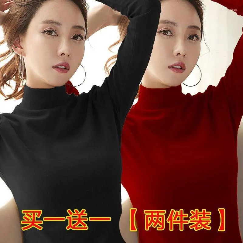 여자 Tshirts 여자 Turtleneck 긴 소매 티셔츠 가을 겨울 셔츠 언더 셔츠 탑 Mujer Camisetas