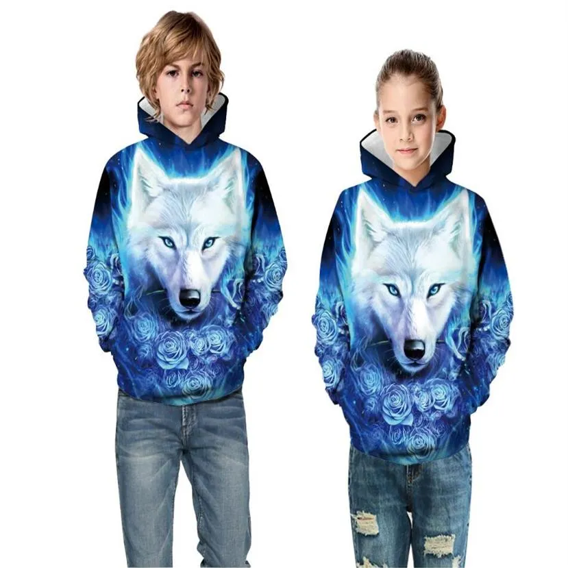 ملابس الأطفال 2020 Big Kids Fall Winter New Wolf Digital Print Sweater Sweater Boys and Girls Jackets289n