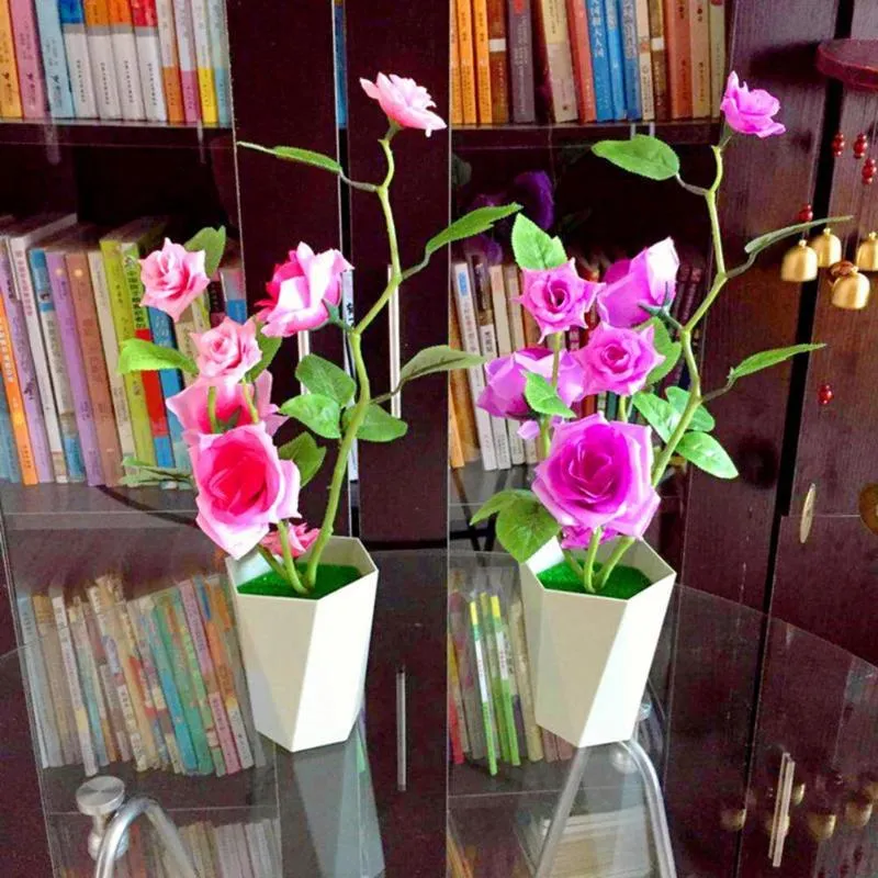 Guirnaldas de flores decorativas exquisitas 1 Juego hermosos festivales imitación con maceta artística rosa en maceta falsa sin desvanecimiento para decoración de jardín