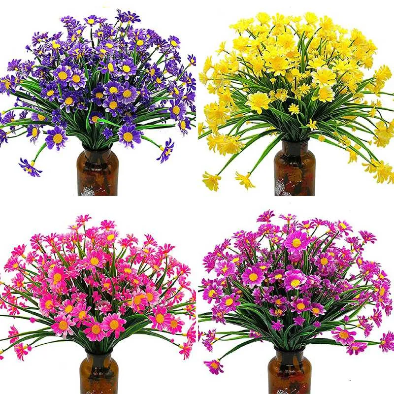 Flores decorativas grinaldas de buquê de plástico fofo de plástico artificial Flor Diy Family Long Plants Fake Room Tabel DecorationDeco