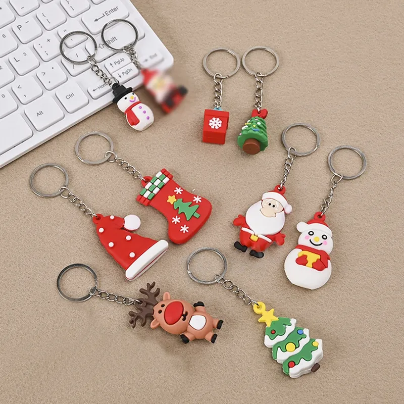 عيد الميلاد المفاتيح الكرتون سانتا كلوز الأيائل مفتاحية مفتاح PVC شجرة عيد الميلاد شجرة الثلج شكل كيرينغ كيس معلقة قلادة عيد الميلاد هدية BH7394 TYJ