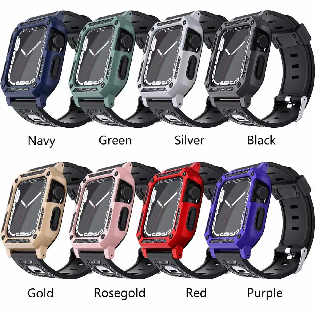 Todo-en-uno TPU PC Smart Straps Funda completa Military para iwatch 1-7 Series