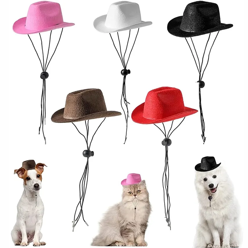 Vêtements de chien drôles accessoires de costumes pour animaux de compagnie chiens chapeaux de cowboy réglable mentonnière élastique 0822