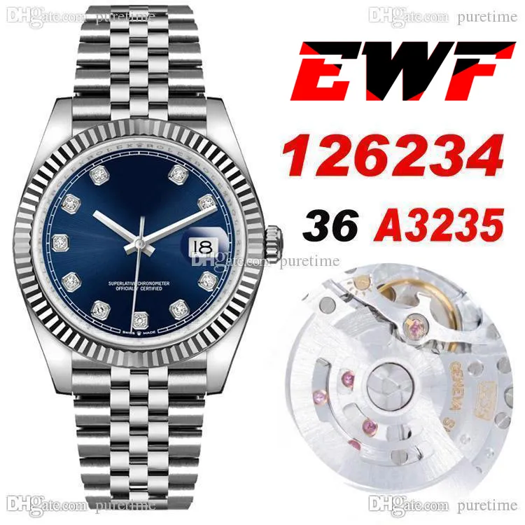 EWF 36 126234 A3235 Automatyczne męskie damki unisex zegarek flezel ramki niebieskie diamenty wybierane jubilesteel bransoletka ta sama karta seryjna super edycja pureteme D4