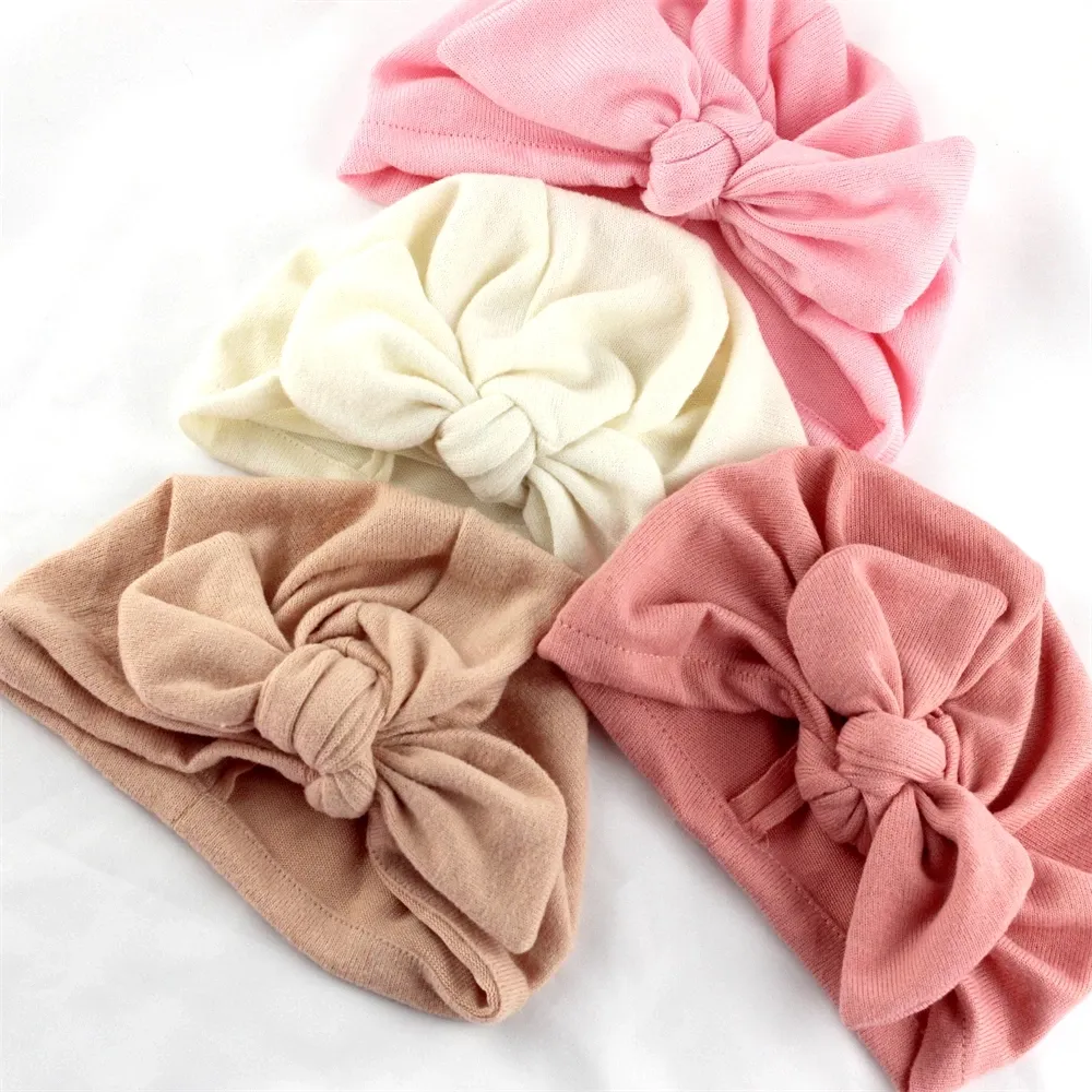 Knitted Newborn Baby Girls Hospital Hat with Bow Baby Boys Turban Hat Infant Bunny Bowknot Beanies Wrap Soft Bebes Knit Skullies