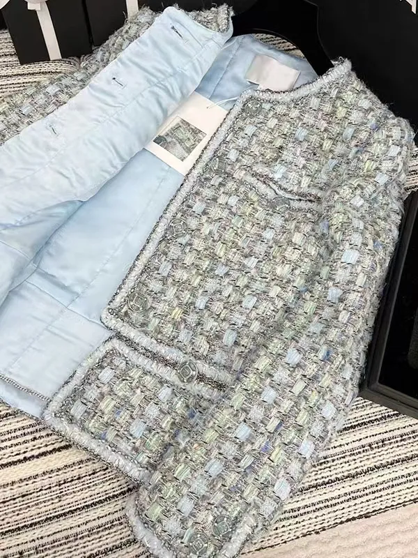 Chan2022 جديد خريف الشتاء الغربي بدلة سترة مصمم أزياء عالية الجودة تويد الترفيه الربيع معطف للسيدات أسفل السترة هدية