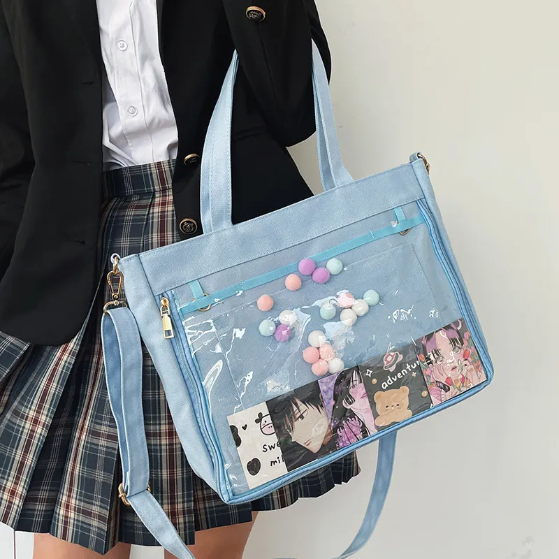 Evening Bags Transparent Kawaii Japanese High School Girls JK Bag Canvas Women Shoulder Classic ItaBag With Three Cards Clear Ita BagsEvenin