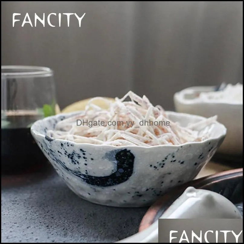 Миски домашняя рисовая чаша салат фруктовый керамический ретро плоский дно творческий личность в китайском стиле доставка 2021 Дом G Yydhhome dhvhu