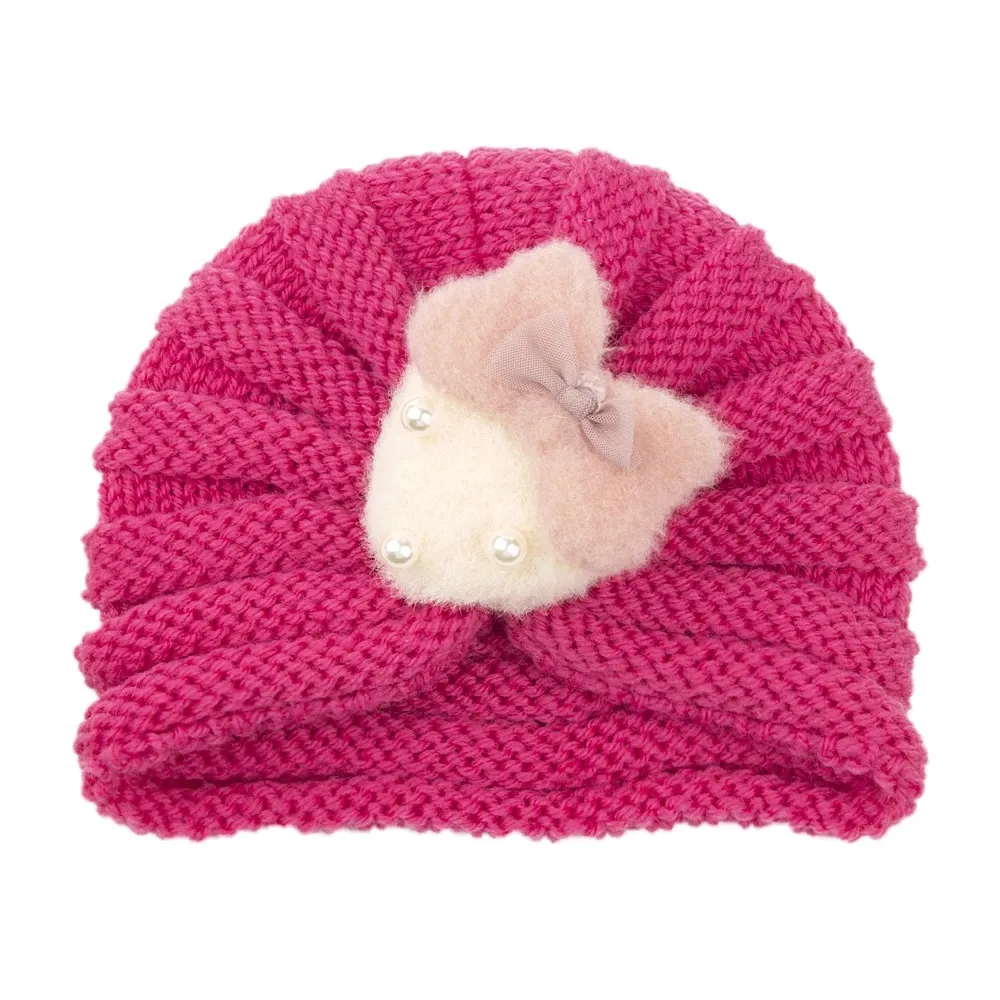 0-3T Wool Knitted Turban for Newborn Baby Girl Crochet Knit Beanie Strawberry Woolen Hat Baby Toddlers Solid Color