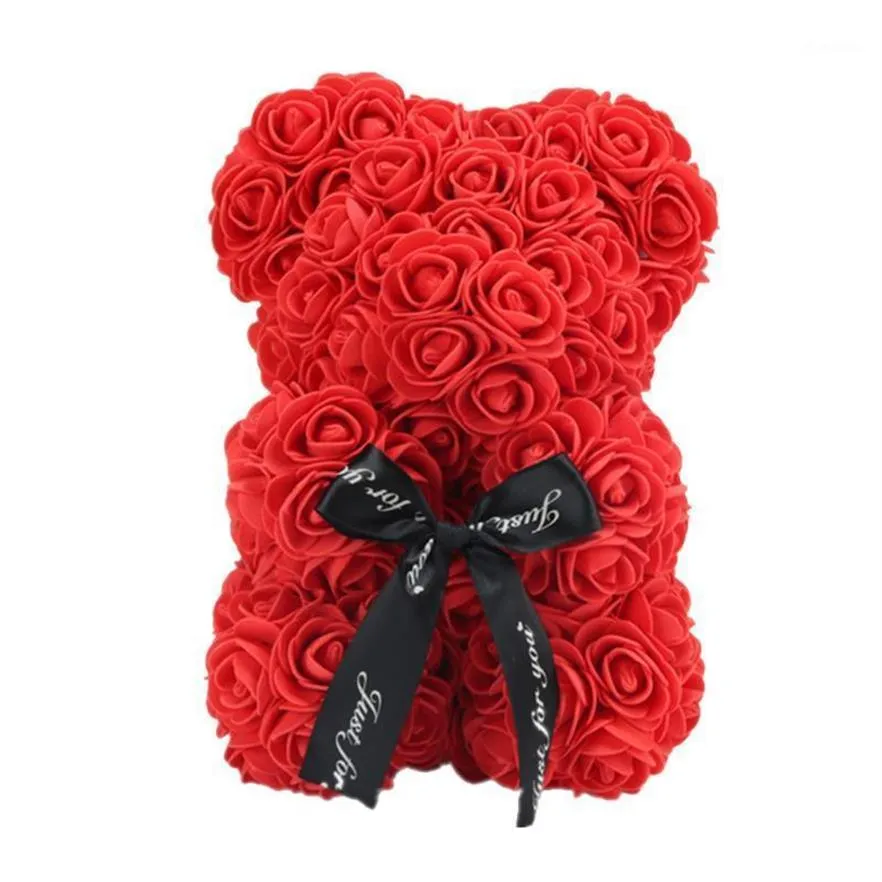 Vktech Valentines Day Gift 23cm Red Rose Teddy Bear Rose Flower Artificiel Artificiel Decoration For Christmas Valentin's Birthday Gift309a