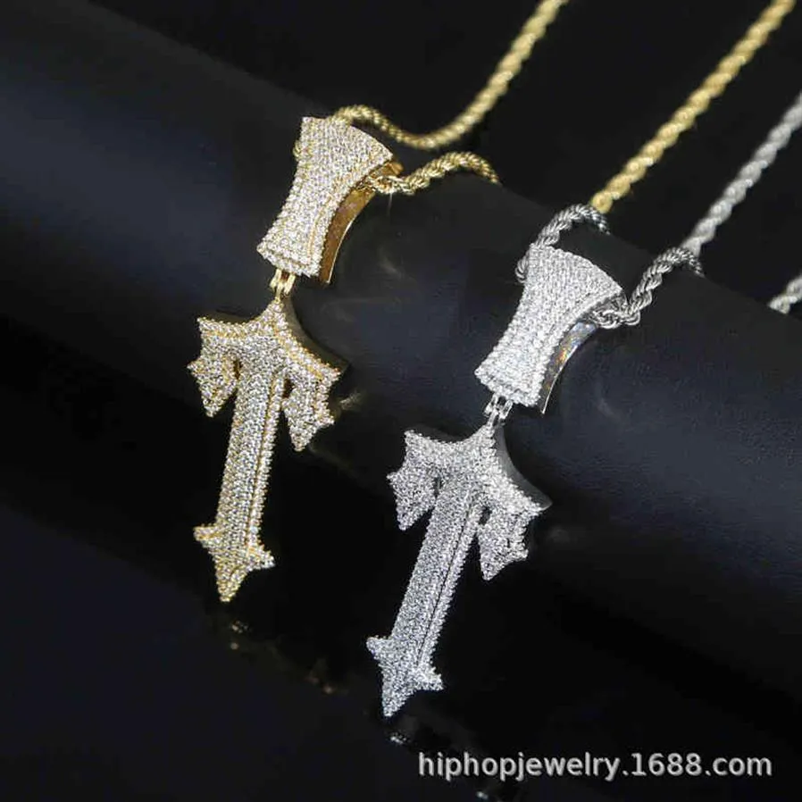 New Trapstar London Hip Hop Cross Pendant Pendu Incravé Zircon Pop Rap Style Watable Tennis