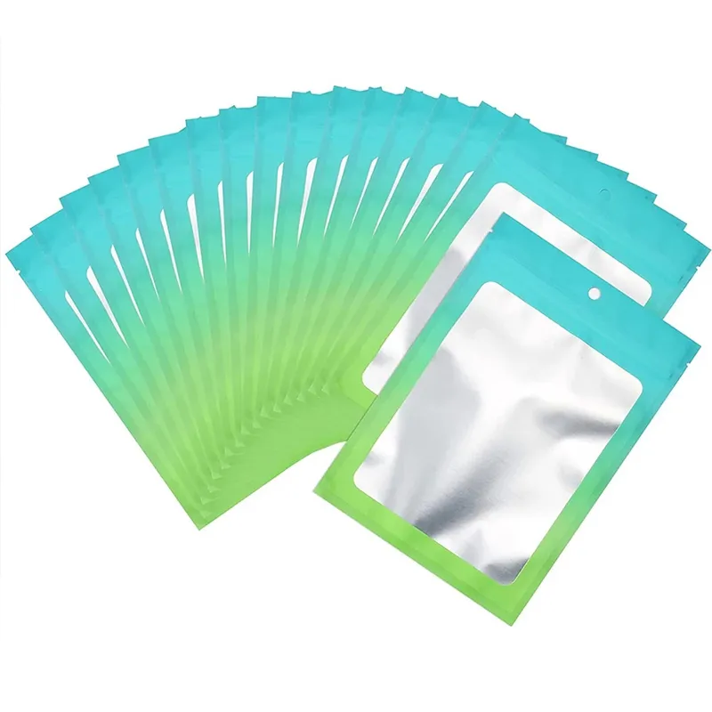 100 stcs lot aluminium foliefas gradiënt kleur opslag zakje hersluitbare geurbestendige zakjes