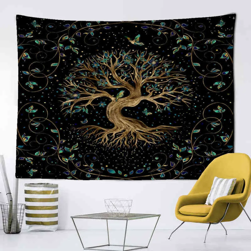 Mystérieux arbre de vie décor à la maison tapisserie Mandala scène psychédélique tapis muraux bohème canapé couverture J220804