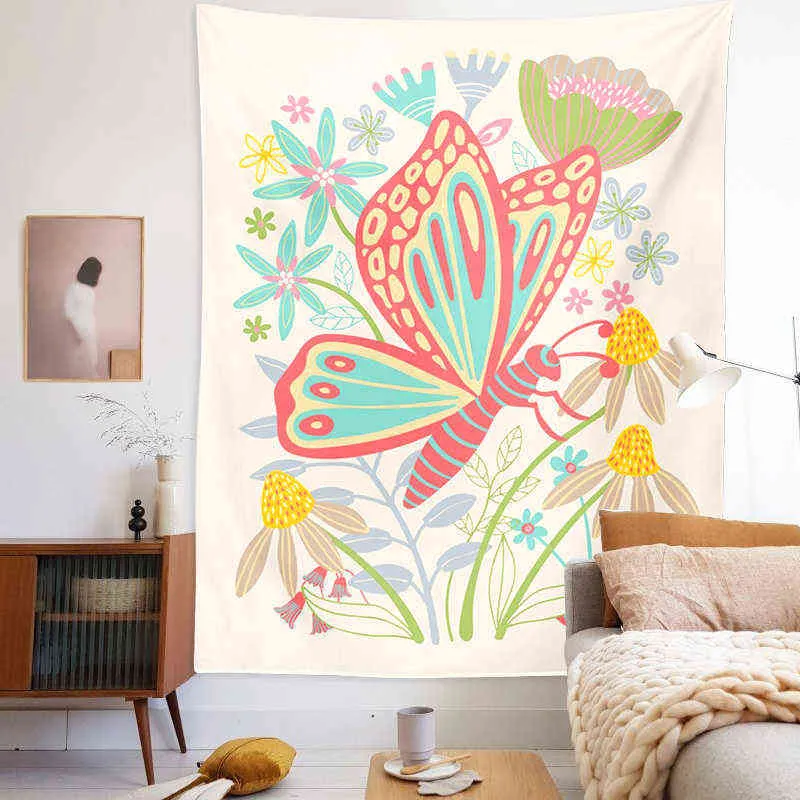 BOHO decoração em casa Butterfly Carpet Kawaii Acessórios mural Tapiz Gobelin J220804