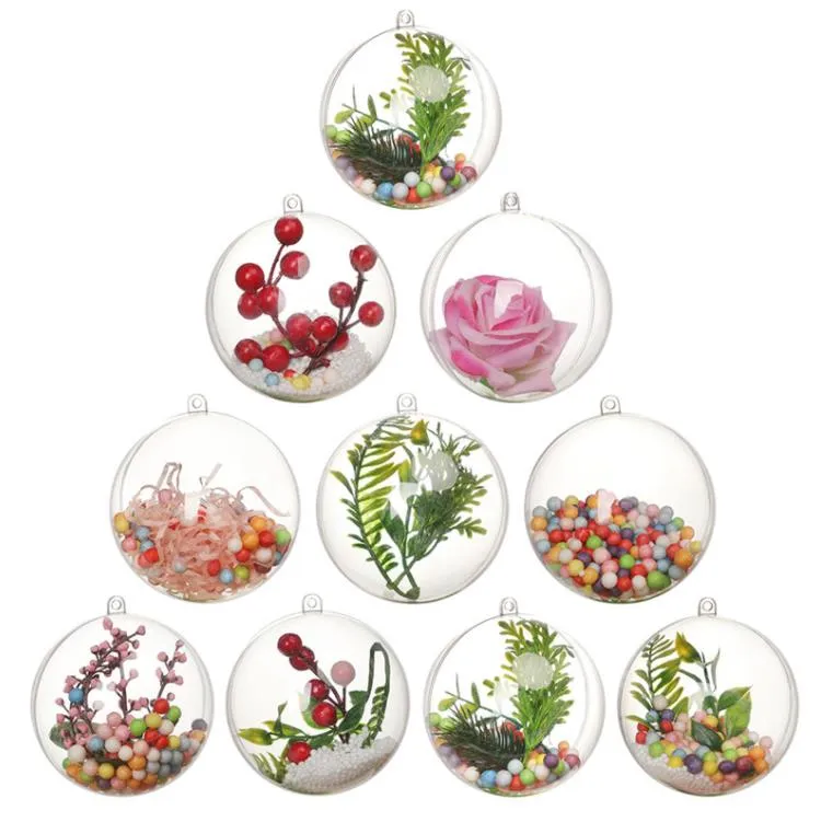 Juldekorationer ￖppnande transparent plastboll Baubles 4cm till 14 cm Tree Ornament Party Wedding Balls Supplies SN4103