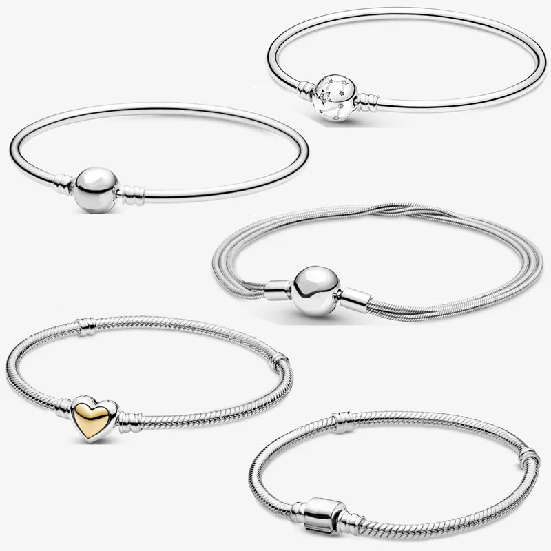 Bracciale di design Original Fit Pandora Bangle Charm Double Link Silver Jewelry