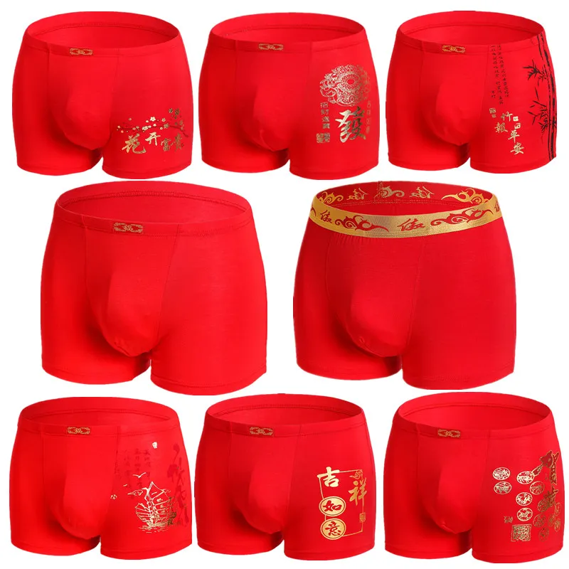 Underpants Pcs/Lot Big Size Men Boxer Shorts Boy Undies Chinese Red Underwear Panties Male Knickers Modal L XL 2XL 3XLUnderpants