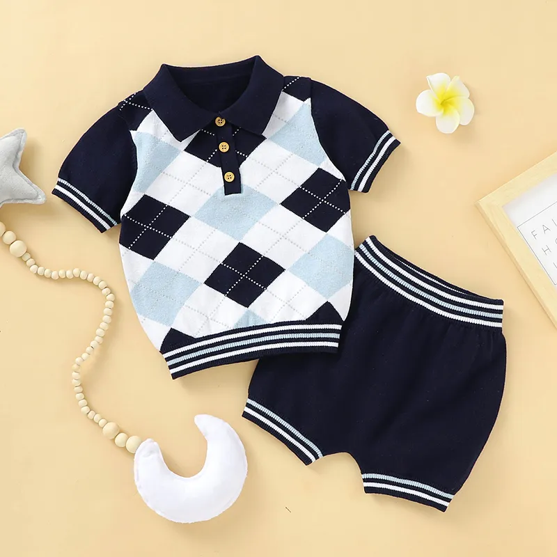 Ensembles de vêtements d'été bébé vêtements ensemble coton tricot né garçon fille à manches courtes pull shorts bébé pull pantalon mode col rabattuClo