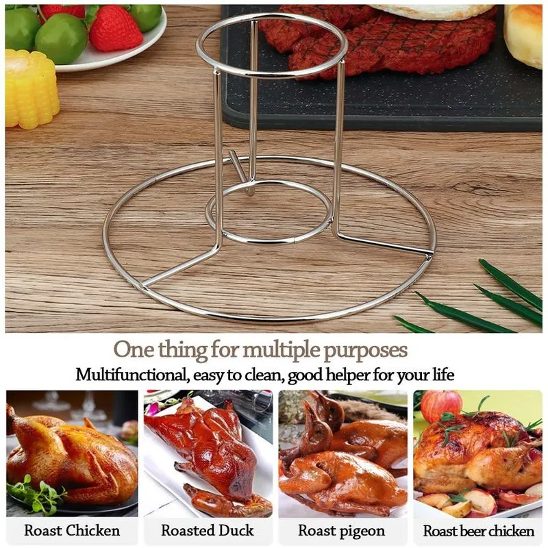 الفرن العملي BBQ Silver Chicken Roast Rack Beer Can chicken حامل الدجاج 220822