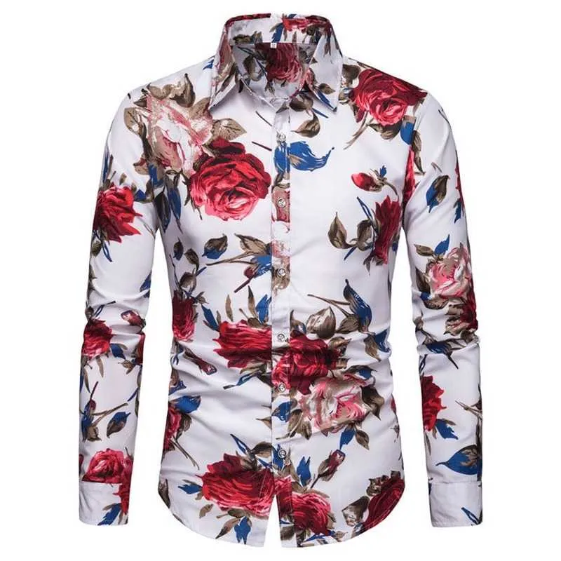 Chemises décontractées pour hommes Slim Chemise à fleurs à manches longues pour hommes Mode Hawaiian Vintage ClothesMen's