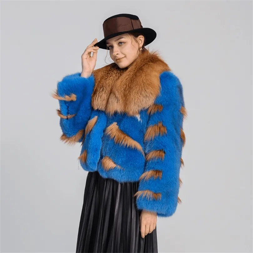 Winter Luxury Real Fur Coat Big Collar Full Pelt Genuine Natural Fur Jackets Thick Warm Lady Outwear S3599B 220822