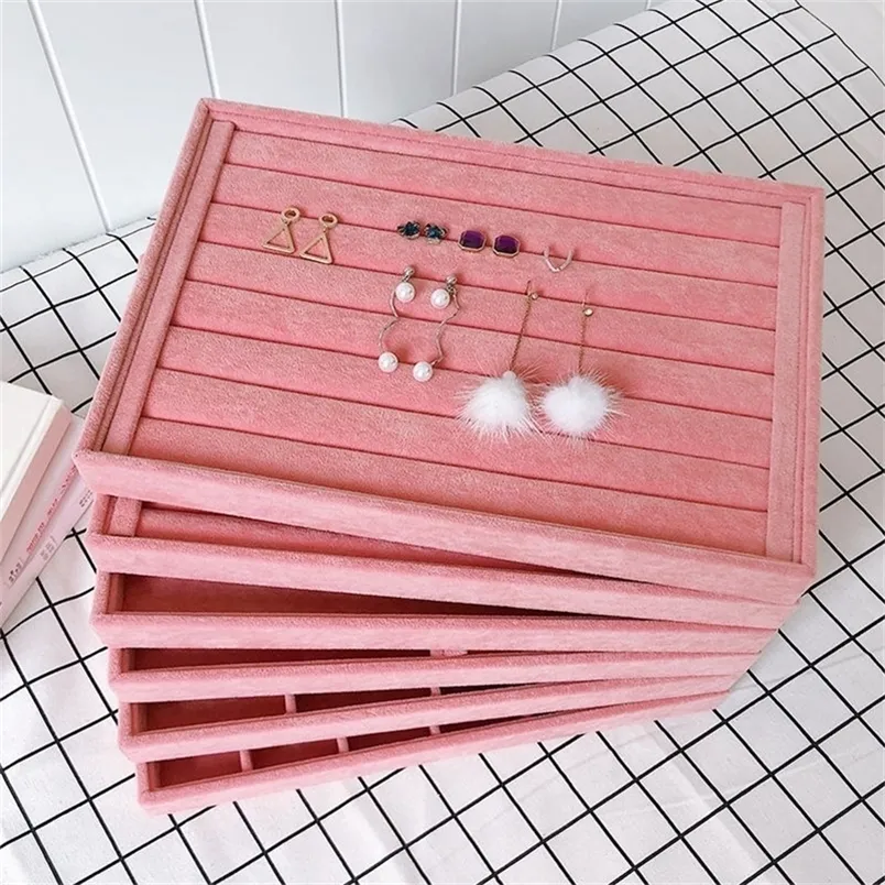 Pink Velvet B/M/S Necklace Earrings Storage Box Showcase Jewellery Stand Holder Ring Jewelry Display Organizer Case Tray Holder 220819