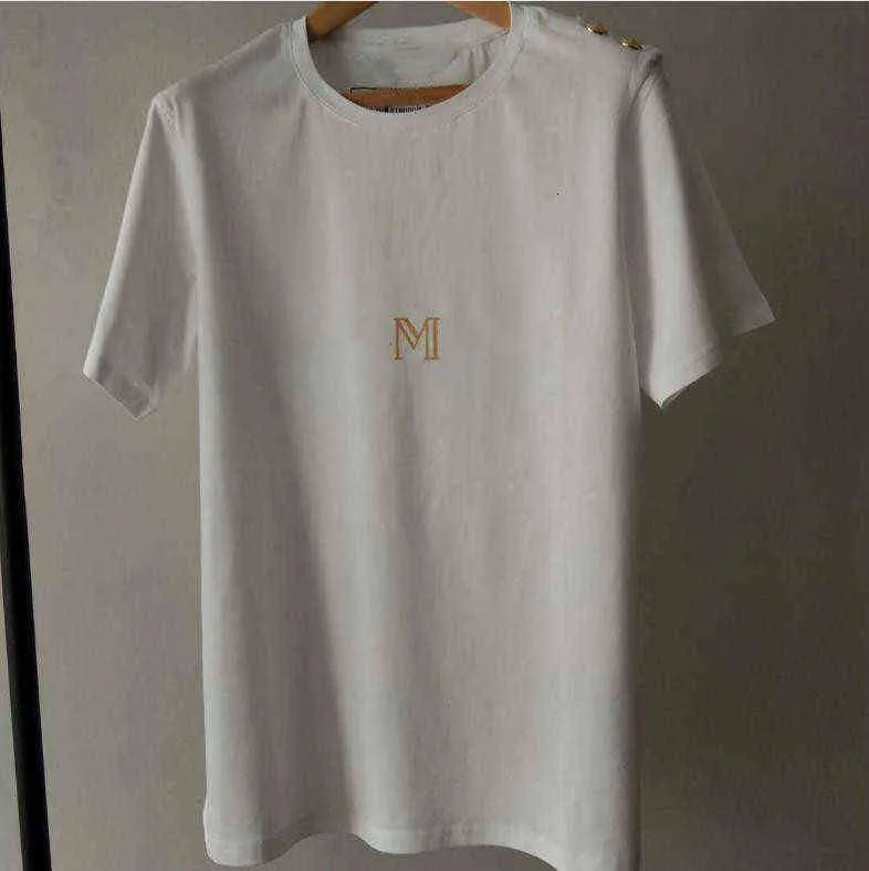 T-shirt ny lyxig design axel guld spänne varm stampning guld bokstav svart vit kortärmad bomullsrundhals för kvinnorob5c