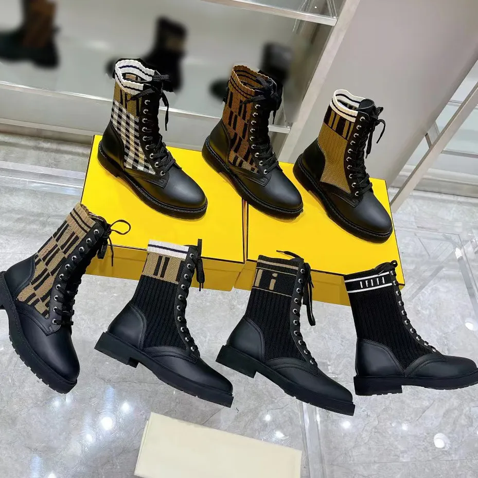 Luxurys Designer brand Knitted Stretch Martin Boots Stretch High Heel Winter Chelsea MotorcycleClassic Short Boot Rubber Outsole Elastic Webbing Comfort warm